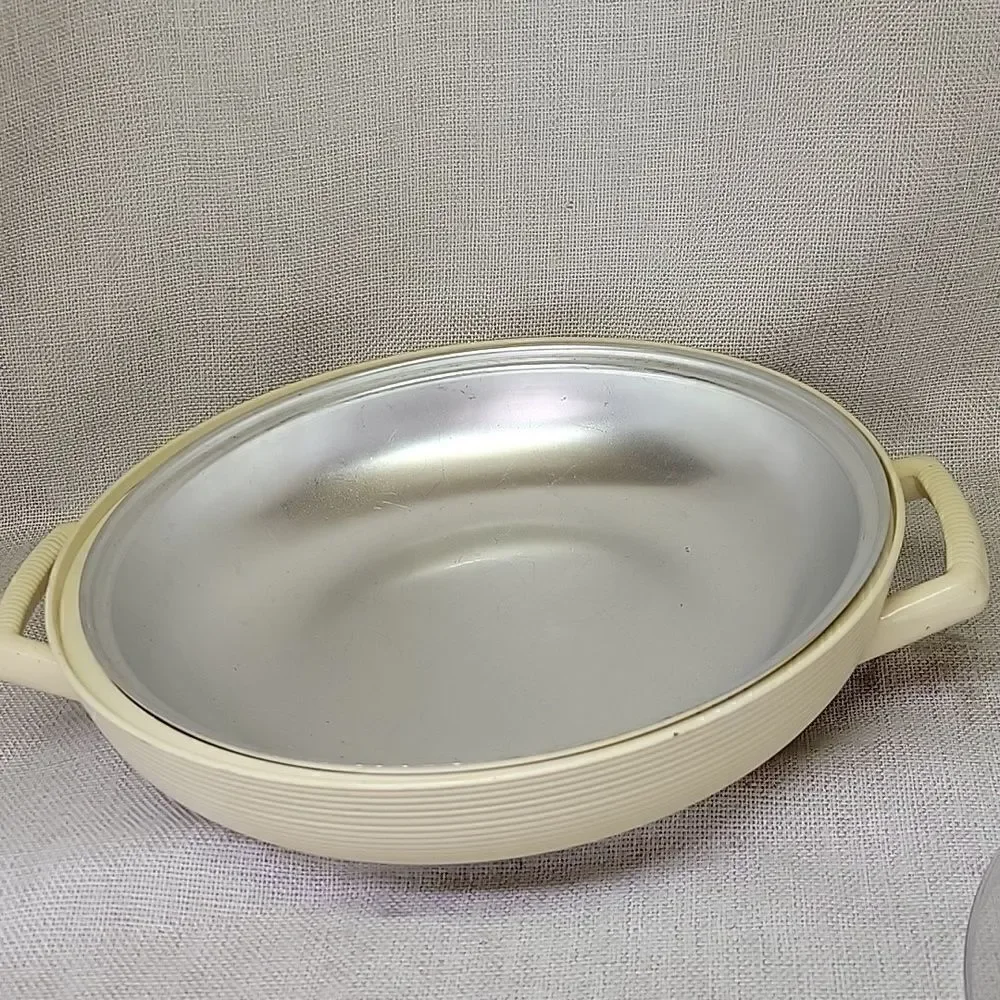 Thermo Temp Raffiaware Covered Hostess Serving Bowl‎ With Aluminum Liner Vintage